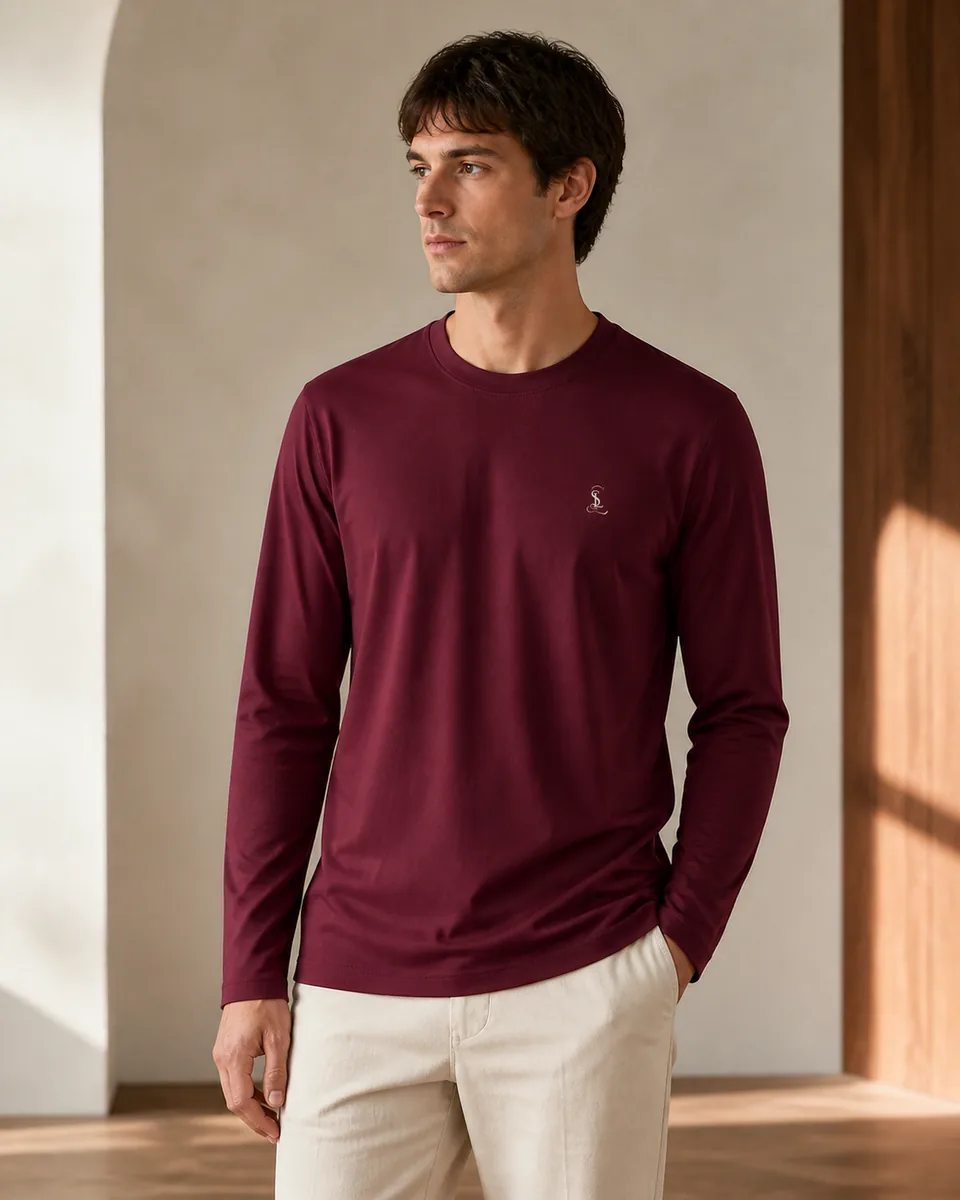 Burgundy Long-Sleeve Crewneck Tee in the current collection