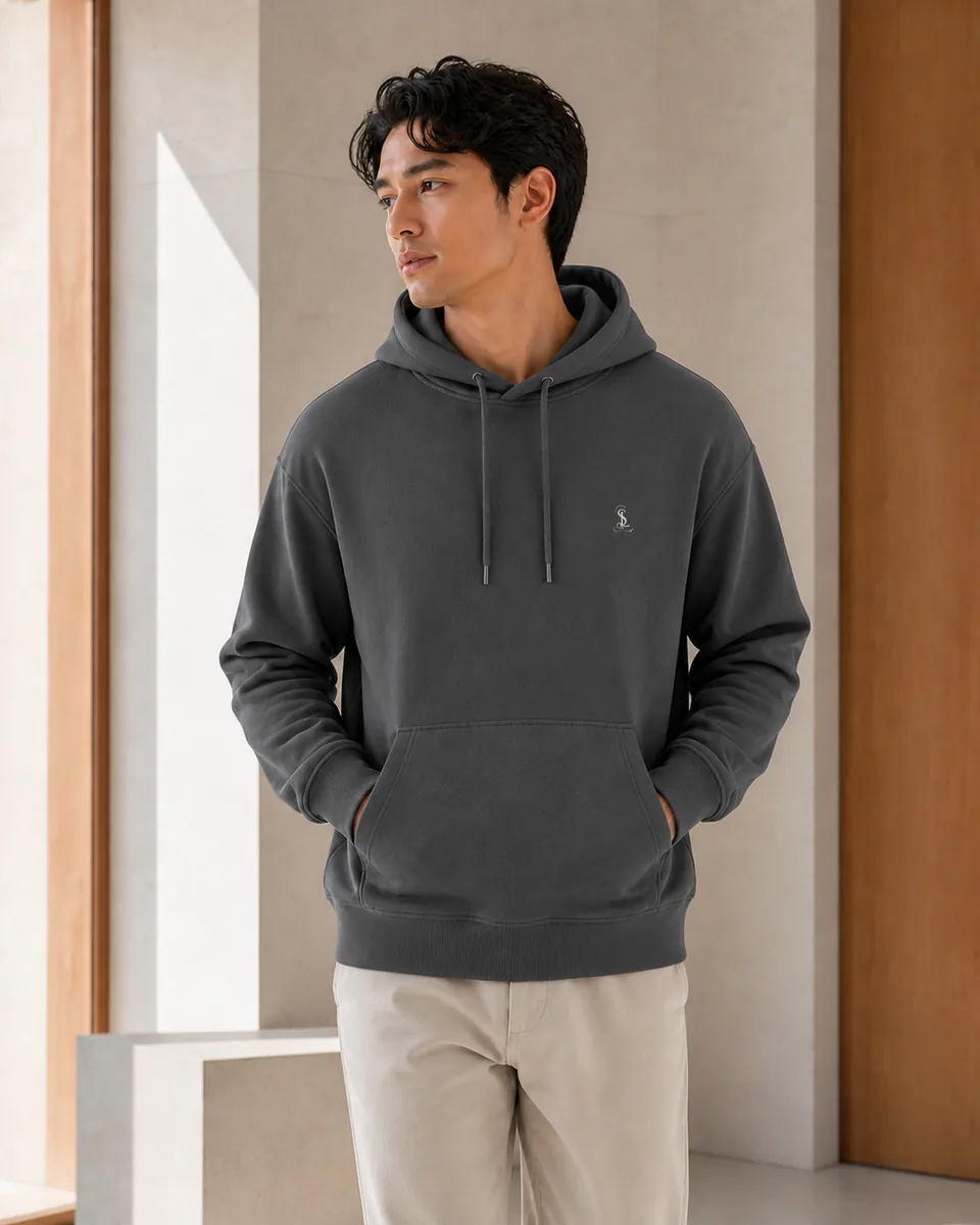 Charcoal-Grey Pullover Hoodie lifestyle view
