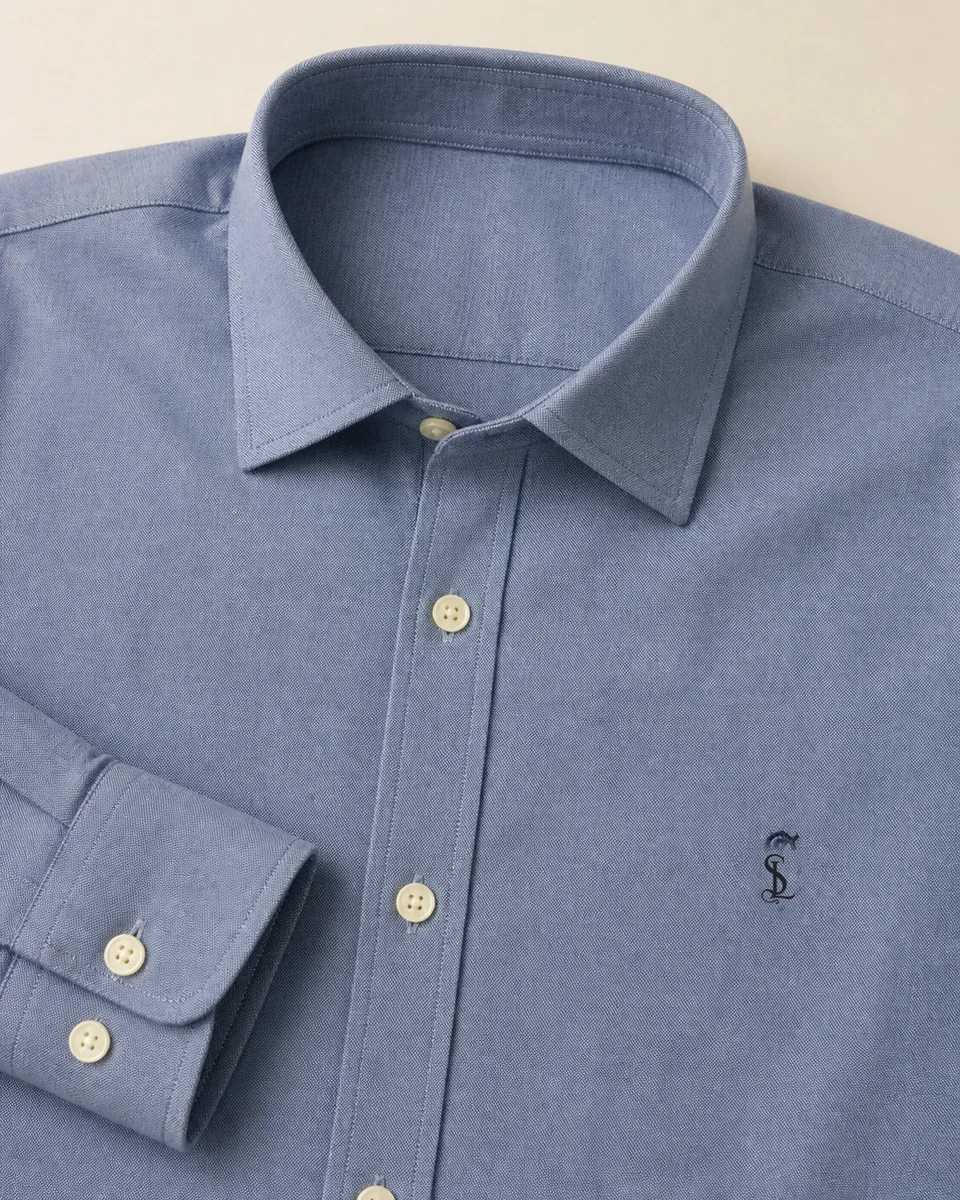 Light-Blue Oxford Shirt 01, Detail Collar Cuff Logo