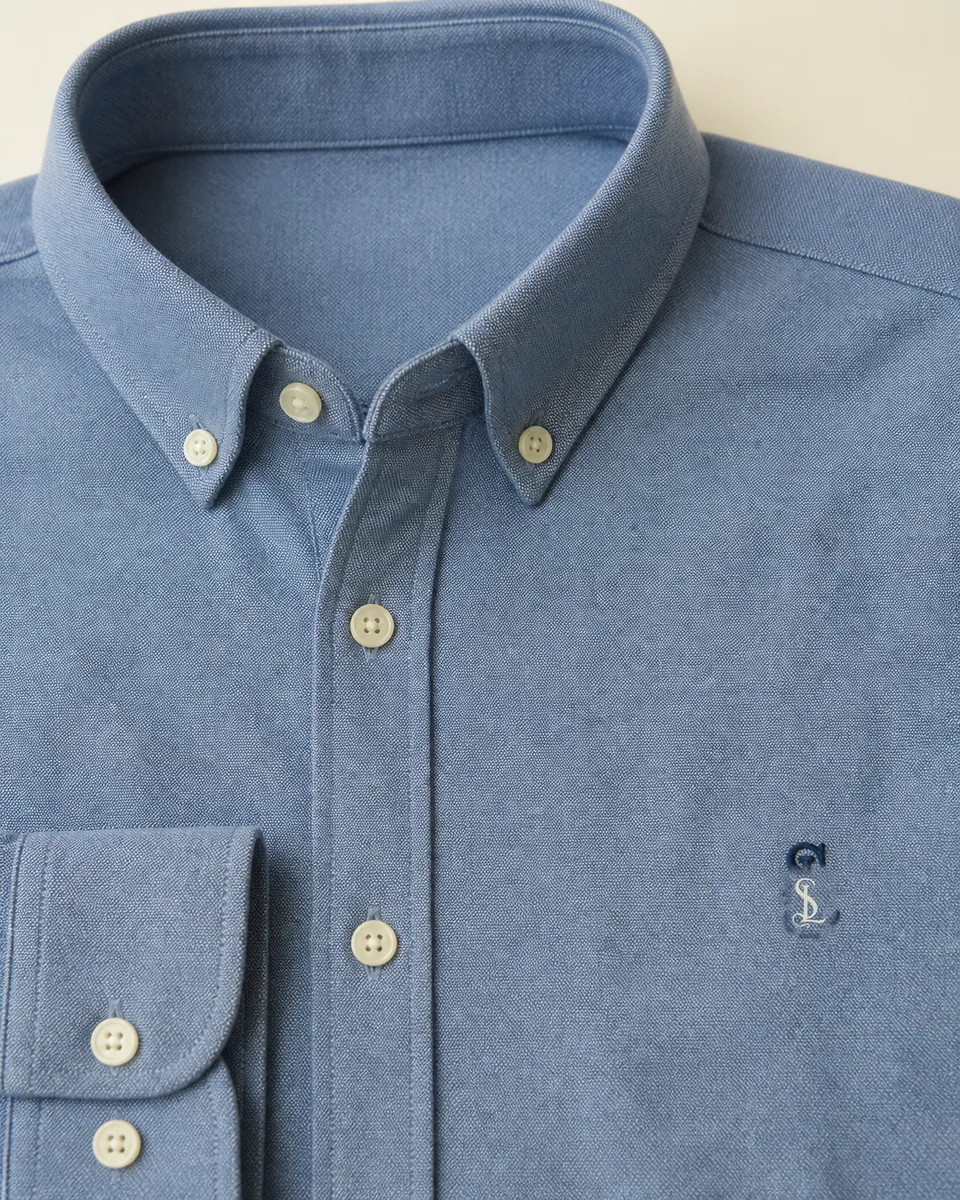 Dark-Blue Oxford Shirt 02, Detail Collar Cuff Logo