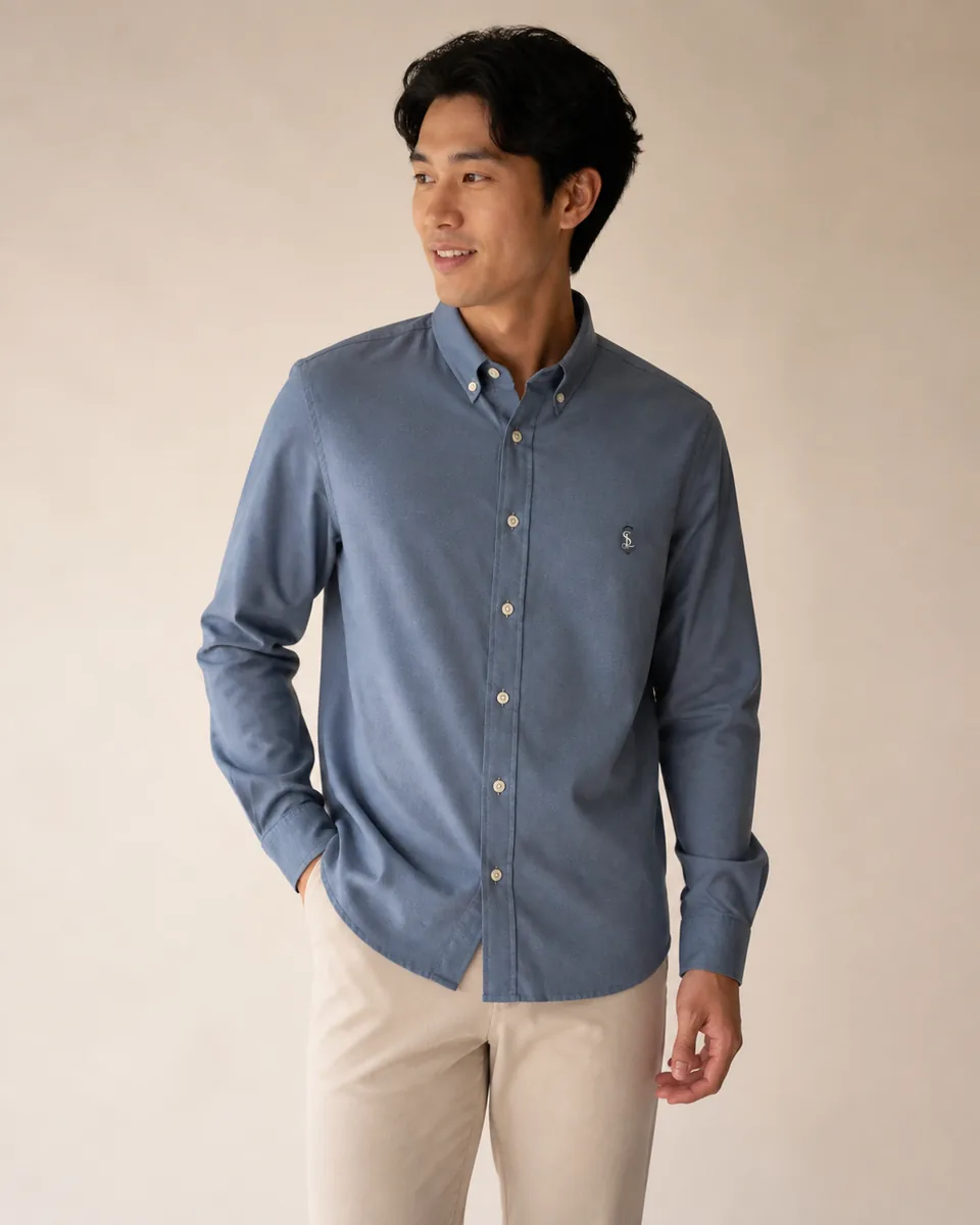 Dark-Blue Oxford Shirt 02, On Model Studio